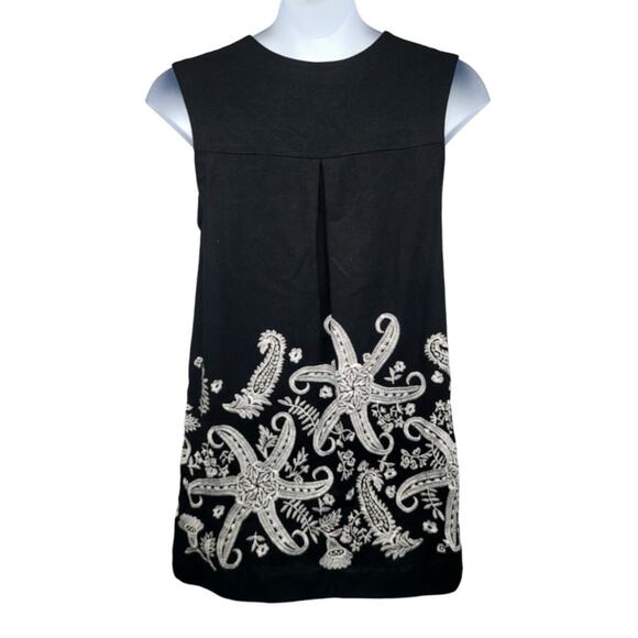Anthropologie Maeve Black Embroidered Dress Size 6 Boho Chic V-Neck Shift Tunic - Picture 3 of 8